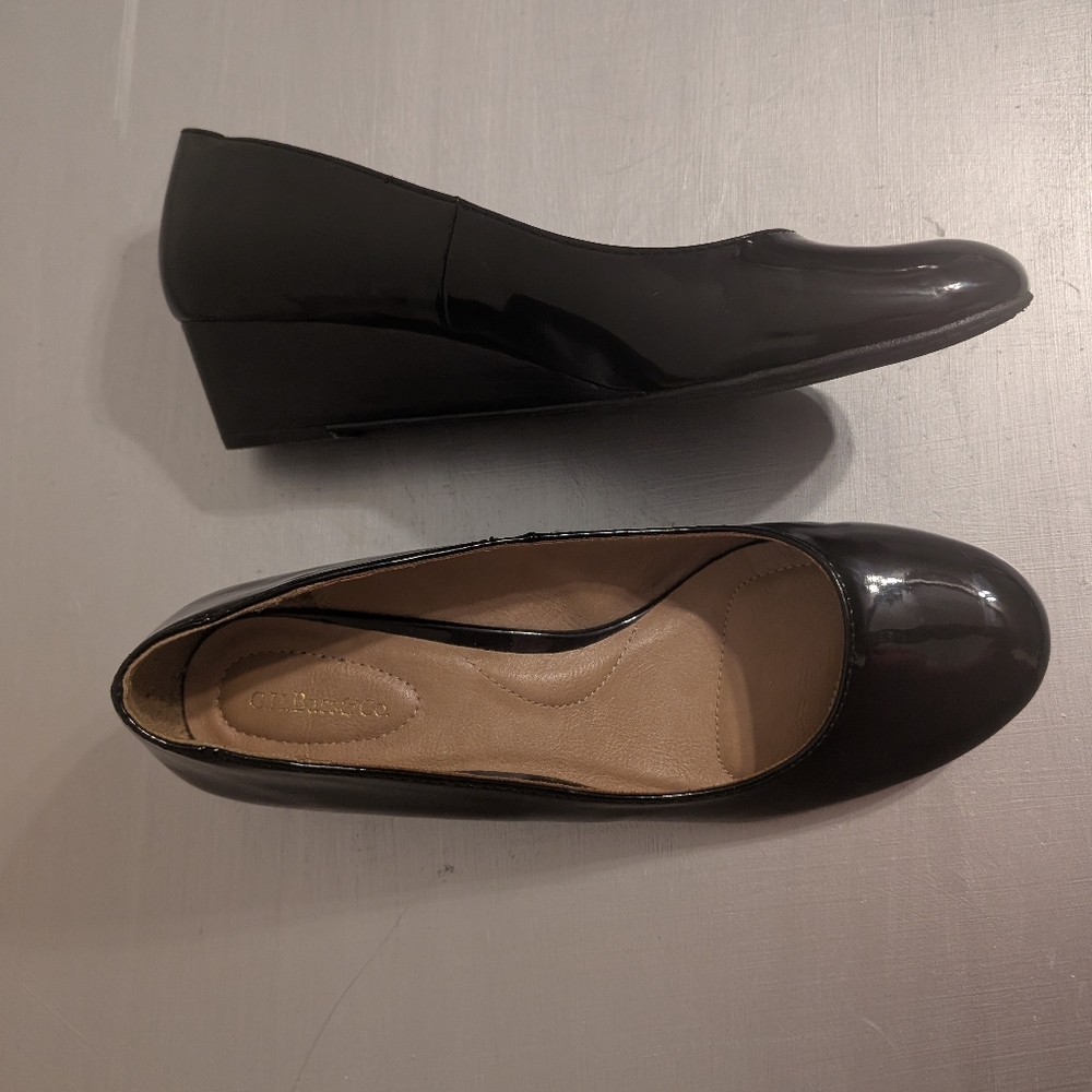 G.H.Bass & Co Bolo Dress Boho Shoes Bohemian Black Patent  Pumps Wedges Size 9 M